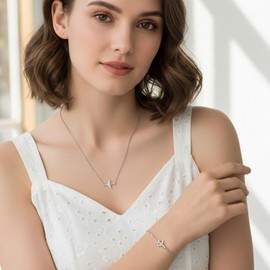 SODLYUE Airplane Necklace Bracelet Set - Valentines Day gifts, Aircraft Jewelry Gifts for Flight Attendants, Plane Necklace for Women Lady, Adjustable 17"+2" Chain