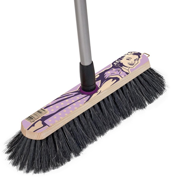 House Broom Broom with Dense Natural Hair Blend and Telescopic Handle in Unique Daisy Design Beech Wood Broom with Design Print