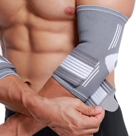 Neotech Care Elbow Brace Support Sleeve - Elastic & Breathable Fabric - Adjustable Compression Strap/Band - For Men, Women, Right or Left Arm (Grey Colour, Size S, 1 Pair)