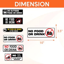 Pack 6 Pcs No Food Or Drink Allowed Sticker for Cars Vehicles Trucks Indoor Outdoor Window Warning Signs Bumper Stickers Removable Waterproof Vinyl Decals Car Exterior Accessories