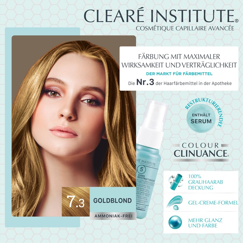 Clinuance Permanent Colouration without Ammonia, Sensitive Hair, 7.3 Golden Blonde,