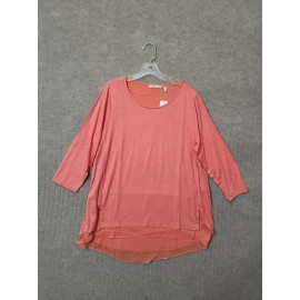 Soft Surroundings Marique Tunic Blouse Womens L Hot Coral 3/4 Sleeve Knit NEW