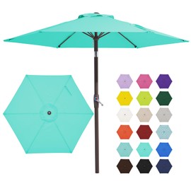 JEAREY 7.5FT Patio Umbrella Market Table Umbrella with 6 Sturdy Ribs, Push Button Tilt/Crank Outdoor Umbrella for Garden, Deck, Backyard, Pool and Beach,Aqua Sky