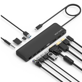 WAVLINK12-in1 Type-C Mini Docking Station PD Charging (100W) USB 3.0 Multi-Function Converter Adapter HDMI Adapter 4K Output DP or HDMI 4K @ 30Hz 3 Screen Expandable
