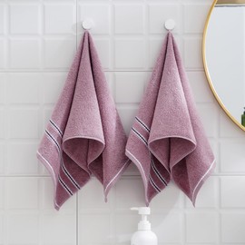 sense gnosis Purple Hand Towel Set 100% Cotton Soft Highly Absorbent Decorative Braided Striped Hand Towel Set of 2 for Bathroom 13 x 29 Inches
