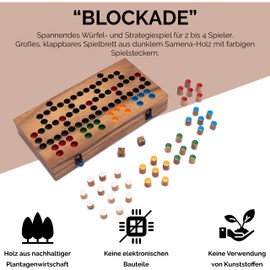 Blockade - Dice Game - Strategy Game - Board Game - Wooden Board Game with Folding Board