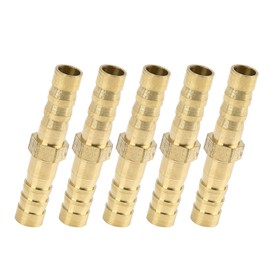ACROPIX 5pcs Universal 6mm Gold Tone Brass Barb Hose Fitting Straight Union Connector for Air Water Diesel