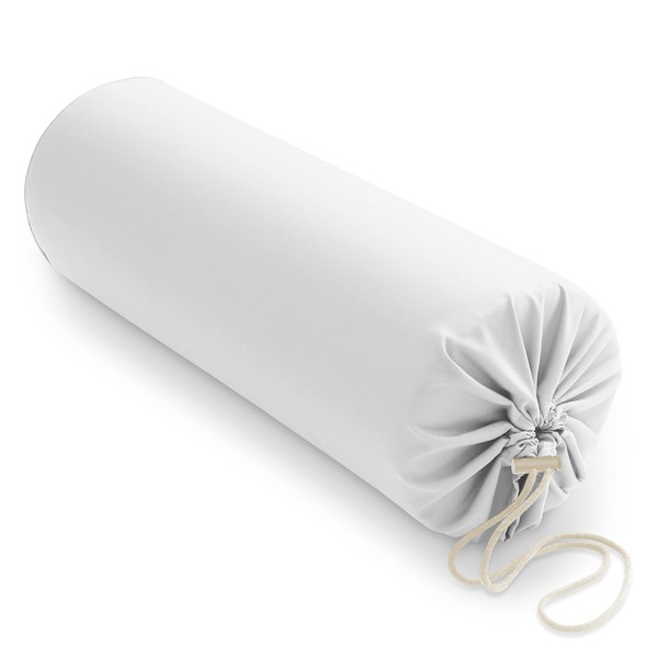 Saloniture Microfiber Cylinder Pillow Case Cover for Massage Table Bolsters - 30 x 9 Inch with Drawstring Closure, White