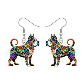 DUOWEI Cute Boho Pit Bull Dangle Earrings Acrylic Colorful Bohemia Design Unique Pets Puppy Animal Jewelry Charms Dog Mom Gifts for Women Dog Lovers Owners Accessories (Multi)