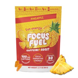 FocusFuel Energy Chews – Pineapple Flavor (15 Servings) – 100mg Caffeine + L-Theanine + B12, Magnesium – Tropical Energy Boost – No Crash or Jitters