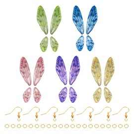 KISSITTY Wing Shape Earring Making Kit 5Sets Resin Butterfly Wing Charms with Sequin with 20Pcs Brass Earring Hooks 40Pcs Brass Jump Rings for DIY Earring Jewelry Making