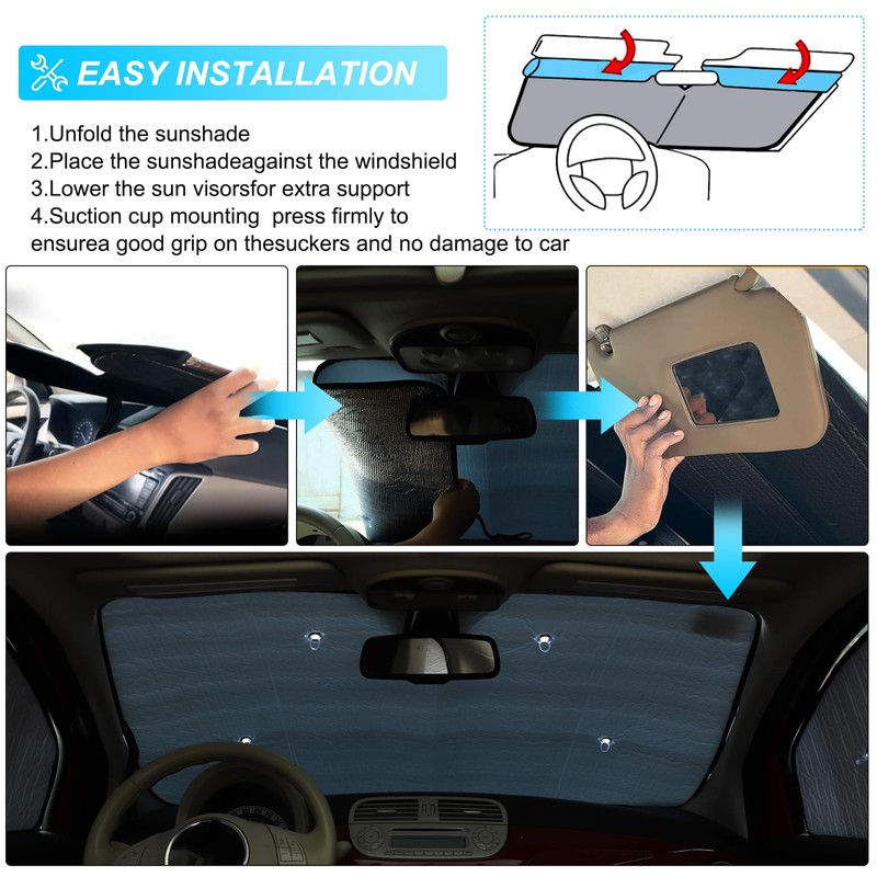 Full Window Sunshades Compatible with Fi@t 500 2010-2024 Accessories, Windshield