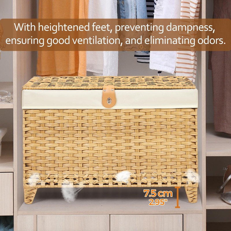 Honjourai Wicker Storage Basket with Lid,Rattan Shelf Basket with Removable