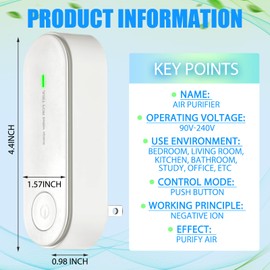 Qualirey 3 Pcs Air Purifier Plug in Portable Negative Ion Generator Filterless Home Air Ionizers Freshener Filter Cleaner for Removing Smell Pollutants Odor Dust Car Room Bedrooms Toilets Office