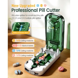 Professional Pill Cutter for Small Pills and Large Pills-Safely Cuts 1/2,1/3,and 1/4