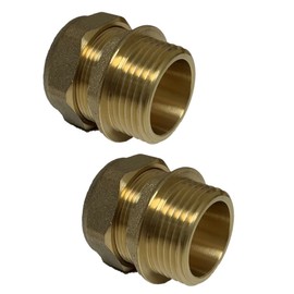 UKDD® 28mm Compression by 1" BSP Brass Male Iron Coupler (Pair), 28mm x 1" Straight Adaptors