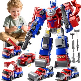 YunWings 5-in-1 Robot Toys Cars for Kids 3-5, Magnetism Transforming Robots, Detachable Construction DIY Assembling Vehicle Sets, Educational Toys for Boys Girls 3 4 5 6 7 8, Birthday Gifts