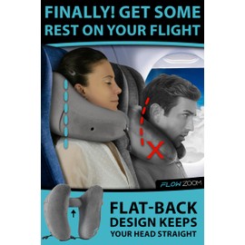 FLOWZOOM AIR Inflatable Travel Pillow for Airplane - Hooded Neck Pillow for Travel - Inflatable Travel Neck Pillow - Plane Pillow - Neck Cushion - Flight Pillow - Travel Neck Pillows - Size M Grey