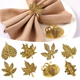 Patelai 16 Pieces Fall Thanksgiving Napkin Ring Set Including Autumn Thanksgiving Pumpkin Napkin Holders Table Decorative Fall Leaf Rings Vintage Alloy Holder Buckle Holiday Party Favor Supplies