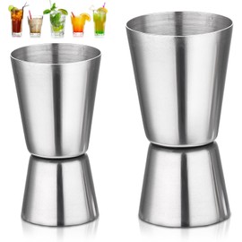 Set of 2 Bar Measure Stainless Steel Spirit Measuring Cups, 25/50 ml and 15/30 ml Double Measure Cocktail Measure, Spirit Measure Cup for Bar Party Wine Cocktail Drink Shaker (Silvery, One Size)