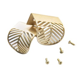 RZDEAL Solid Brass Edge Pulls for Cabinets Brushed Gold Leaf Knobs and Pulls for Dresser Drawers (2, Overall Length:2-3/8"(60mm))