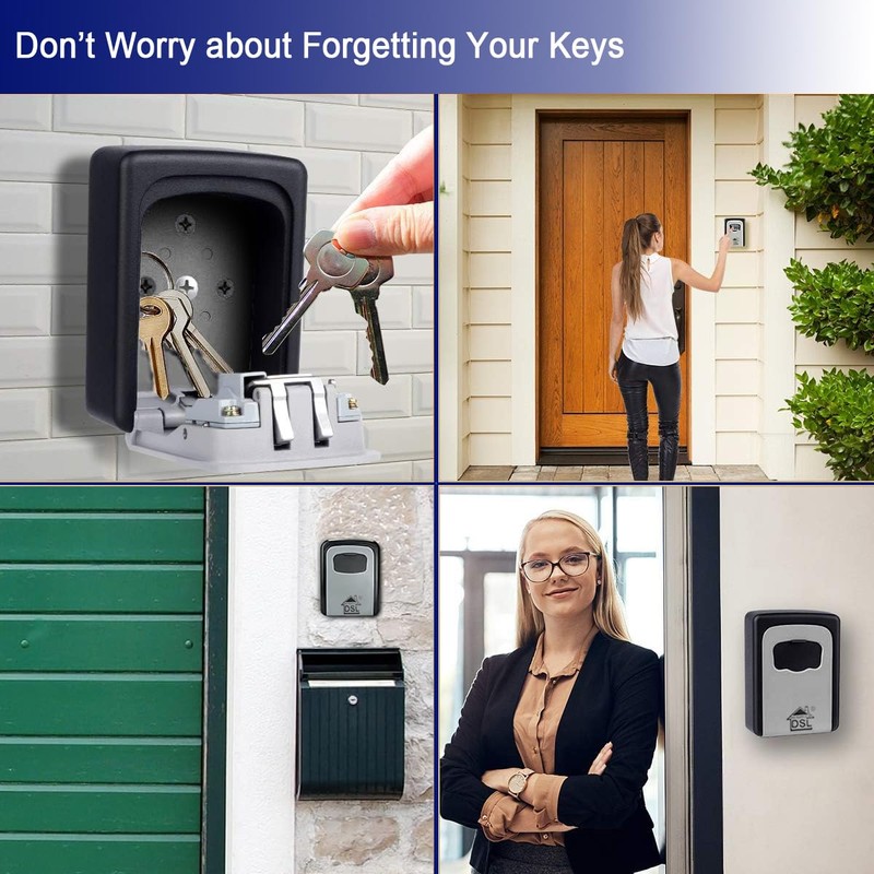 DSL Key Safe Wall Mounted, Waterproof Outdoor 4 digit Combination