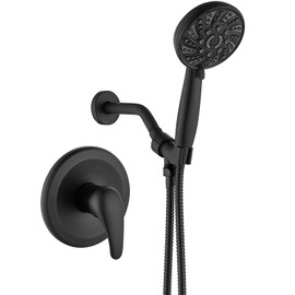 gotonovo Single-Handle Shower Faucet Set Shower Kit with Valve Shower Head and Handle Set Shower Trim Kit with 6 Modes ABS Handheld Shower Fixtures Shower Valve and Trim Kit Matte Black