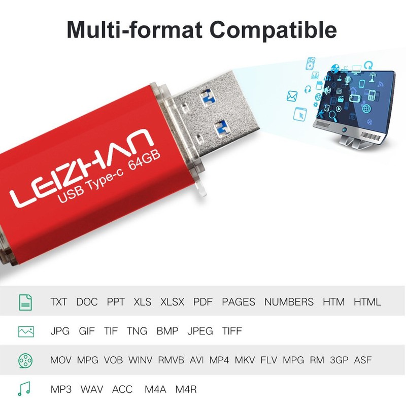 leizhan 64GB USB Stick Type C Memory Stick OTG Speicherstick