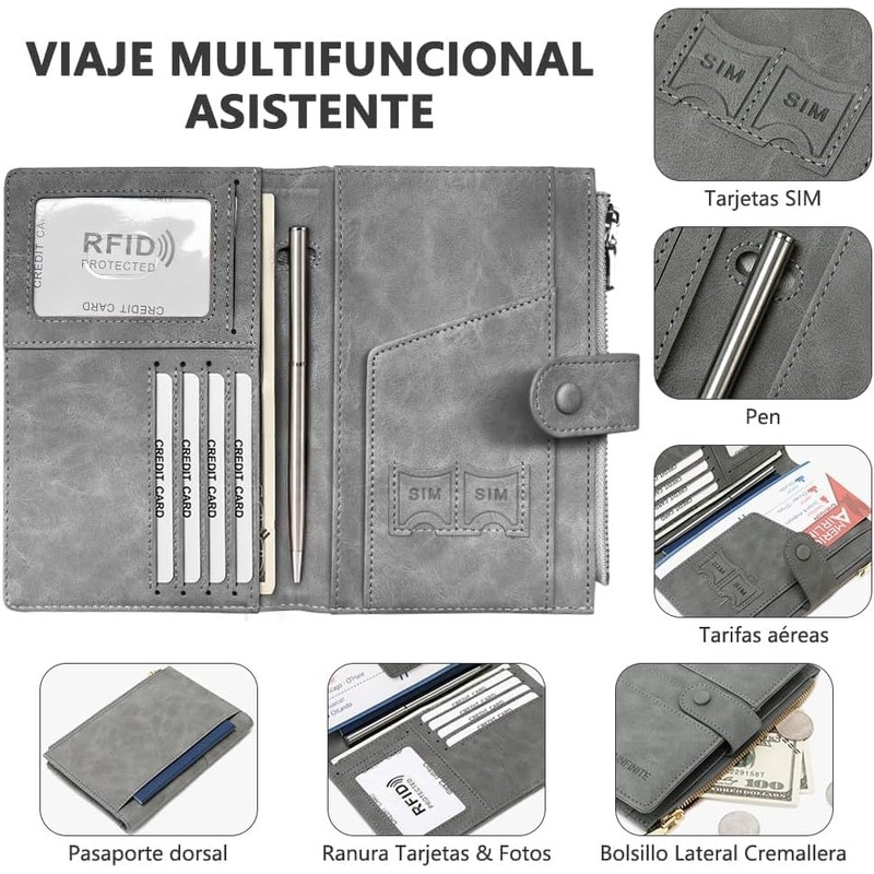 Funda para Pasaporte, Porta Pasaporte con Blindaje RFID,Rosa