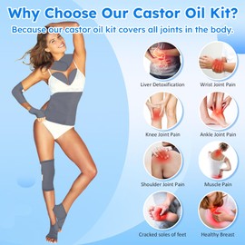 Castor Oil Pack Wrap,10 pcs Reusable Organic Castor Oil Pack Kit with Adjustable Elastic Straps for Neck Shoulder Chest Waist Knee, Castor Oil Wrap Cotton Machine Washable Anti Oil Leak (Gray)