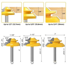 3Pcs 45 Degree Lock Miter Router Bit Set,1/2",5/8",