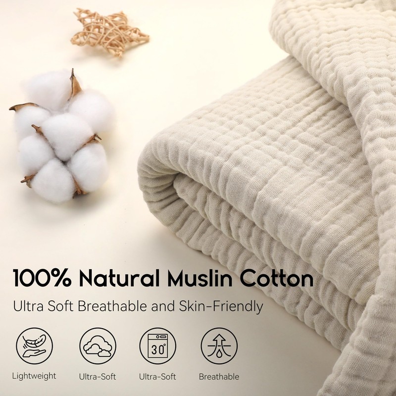 Yoofoss Muslin Blanket 100% Organic Cotton Throw Large 50" x