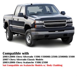 Headlights Assembly w/LED DRL compatible with 2003-2006 Chevy Silverado 1500 2500 3500, 03-06 Avalanche (No Cladding only), Black Housing Amber Side Headlamp Assembly