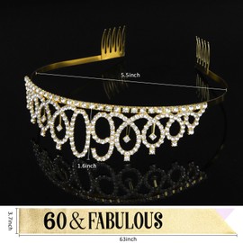 Esitrormi 60th Birthday Crown and Sash for Women, Gold 60 Fabulous Birthday Decorations Gifts for Women