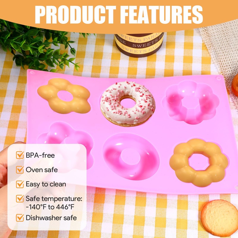 3 Pack Silicone Donut Pan for Baking,Non-Stick Doughnut Pan with