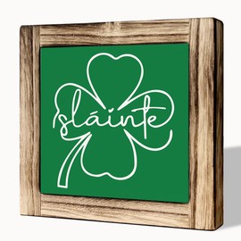 St. Patricks Day Decor, Slainte Irish Printed Wood Wall Art Sign, Shamrock Decor, Home Signs Decor, Rustic Farmhouse Wall Decor, Shamrock Irish Blessing Sign