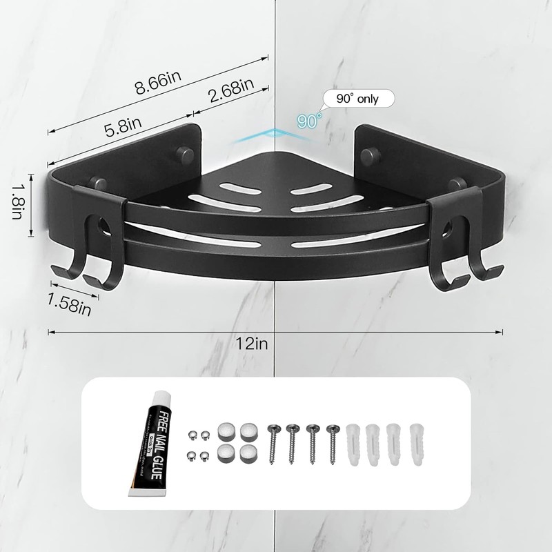 VOLPONE 3-Pack Black Triangle Shower Caddy, 3-Tier Corner Shelves, Rustproof