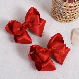 4'' Glitter Sparkly Red Hair Ribbon Bow Hair Clips Bowknot Alligator Pins Barrettes for Toddler Girls Teens Women Back School Valentine's Xmas Juth 4th Decor Accessories Gift