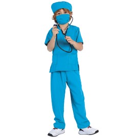 Doctor Costume for Kids Scrubs Pants with Accessories Set Toddler Children Cosplay 3-12 Years, Blue