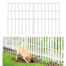 White Animal Barrier Fence 16.5 in (H) X 10.4 ft (L) with 1.55 Inch Spike Spacing, Anti Digging Garden Under Fence Dog Barrier