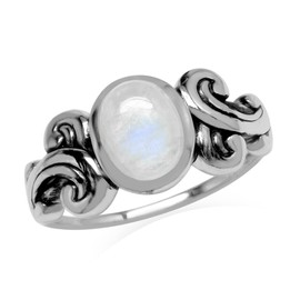 Silvershake 8X6mm Natural Oval Shape Moonstone 925 Sterling Silver Victorian Style Ring, Sterling Silver, Moonstone