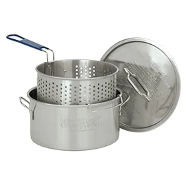 Bayou Classic 1150 14-qt Stainless Fry Pot Features Heavy Welded Handle Stainless Lid and Stainless Perforated Basket w/ Cool Touch Handle Perfect For Frying Fish Shrimp or Hushpuppies
