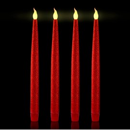 Furora LIGHTING Red LED Taper Candles, Window Candles, Candle Lights, Long Candles, Battery Powered Candles, Electric Candles Window Lights with 6 Hour Timer Function - Red 11.5", Pack of 2