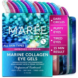 MAREE Under Eye Patches for Puffy Eyes and Dark Circles – Under Eye Mask with Collagen & Hyaluronic Acid – Undereye Mask Patches for Women – Parches para Ojeras Puffiness & Under Eye Bags | 12 Pair