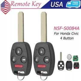 2 Replacement for 2006 - 2013 Honda Civic Remote Key Fob ID46 Chip 4B N5F-S0084A