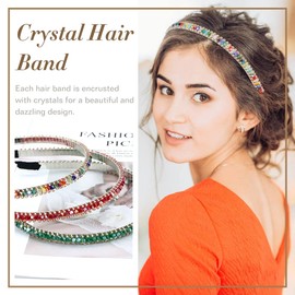 Lawie 10 Pack Crystal Rhinestone Headband, Glitter Sparkly Fancy Jeweled Headbands for Women, Skinny Elastic Metal Hair Bands with Fabric Ends, Fashion Headbands for Girls, Daily Work