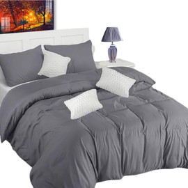 Wear & Snug Duvet Cover Sets Single 100% Egyptian Cotton Plain Dyed Duvet Quilt Cover With Pillowcases 200 Thread Count Super Soft Half Bedding Set (Grey)