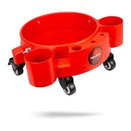 Maxshine 5 Gallon Universal Rolling Bucket Dolly (Red) | Heavy-Duty Detailing Bucket Cart with 5 Wheels & 2 Locking Casters | Mobile Organizer for Compounds, Brushes & Car Wash Supplies