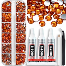 Towenm 4000PCS Orange Rhinestones with B7000 Rhinestone Glue Bedazzler Kit, Glue Fix Flatback Gems Rhinestones for Crafts Clothes Shoes Nails Face Art, Mixed 5 Sizes 2mm 3mm 4mm 5mm 6mm