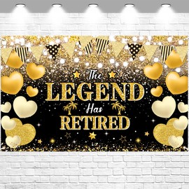 FHGG Happy Retirement Backdrop Banner Party Decorations Black Gold Background for Men Women The Legend Has Retired Supplies Sign 70.8 x 43.3 Inch